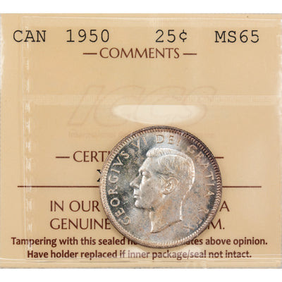 Canada 1950 25 Cents Quarter Silver Coin - ICCS MS-65