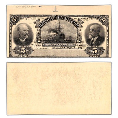 SOLD $5 1911 Banque D'Hochelaga Front & Back Proof Notes CH #360-20-02Pa