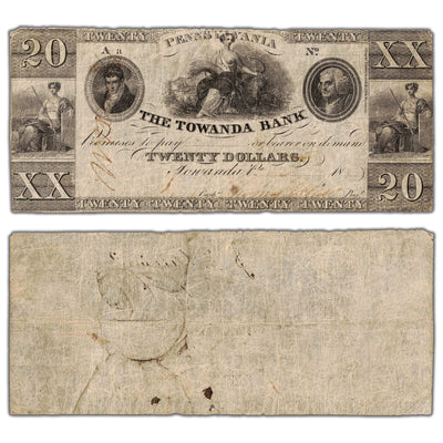 United States 1800's The Towanda Bank $20 Obsolete Note - Pinholes