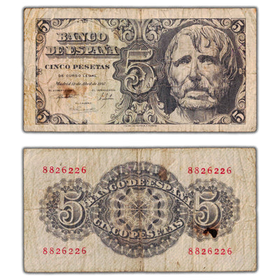 Spain 1947 5 Five Pesetas Note P #134a