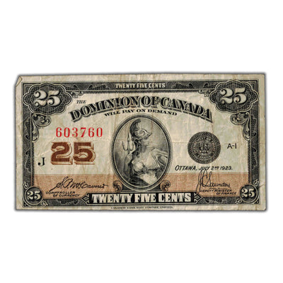 25 Cents 1923 Dominion of Canada Shinplaster Note DC-24c - Fine