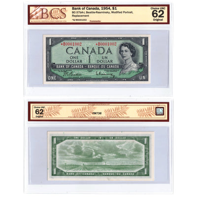 SOLD $1 1954 Bank of Canada Notes *B/M Replacement BC-37bA - 3 Consecutive BCS Ch UNC-62