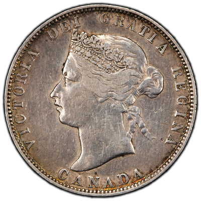 Canada 1874-H 25 Cents Quarter Silver Coin - VF (cleaned)