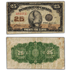 SOLD 25 Cents 1923 Dominion of Canada Shinplaster Note DC-24c - VG (pinholes)
