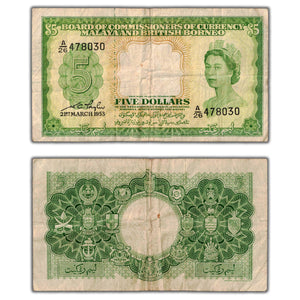 Malaya & British Borneo 1953 $5 Five Dollars Note P #2a