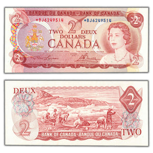 SOLD $2 1974 Bank of Canada Note *BJ Replacement Prefix BC-47aA - AU/UNC