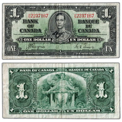 $1 1937 Bank of Canada Note Coyne-Towers H/N Prefix BC-21d - F/VF