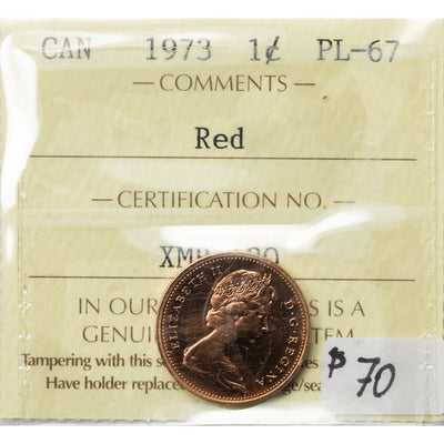 Canada 1973 1 Small Cent Coin - ICCS PL-67 Red