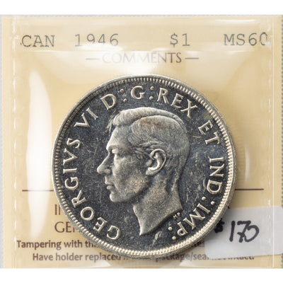 SOLD Canada 1946 $1 Silver Dollar Coin - ICCS MS-60