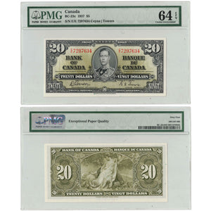 SOLD $20 1937 Bank of Canada Note Gordon-Towers E/E Prefix BC-25b - PMG UNC-64 EPQ