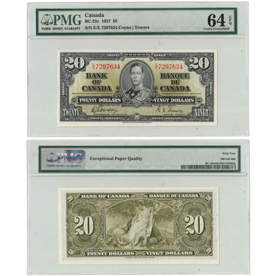 SOLD $20 1937 Bank of Canada Note Gordon-Towers E/E Prefix BC-25b - PMG UNC-64 EPQ