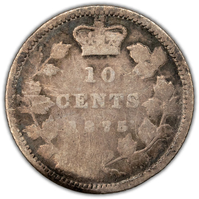 SOLD Canada 1875-H 10 Cents Dime Silver Coin Key Date! - Damaged