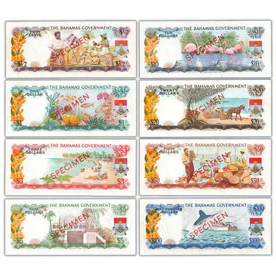 SOLD Bahamas 1965 $0.50-$100 8-Note Specimen Set - Handled