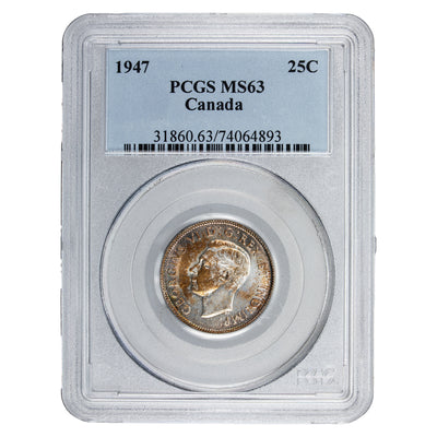 SOLD Canada 1947 25 Cents Quarter Silver Coin - PCGS MS-63
