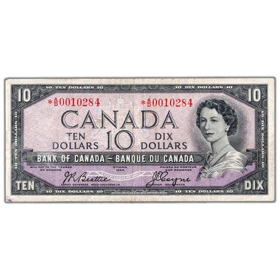 SOLD $10 1954 Bank of Canada Note *A/D Replacement Prefix BC-40aA - VF/EF