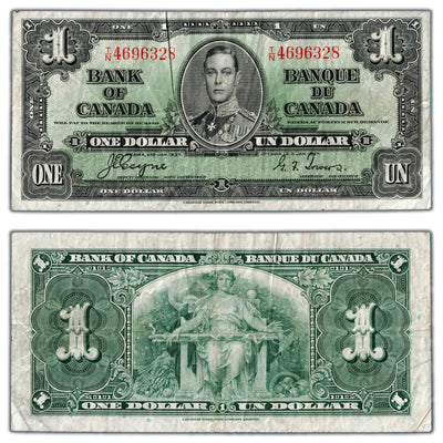 $1 1937 Bank of Canada Note Coyne-Towers T/N Prefix BC-21d - F/VF