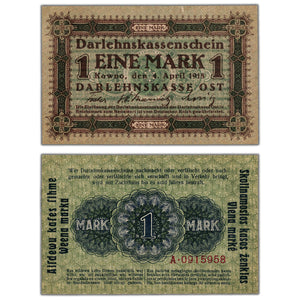 SOLD Germany Kowno 1918 1 One Mark Note P #R128 - UNC (tear)