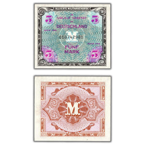 SOLD Germany Allied Occupation 1944 5 Mark Note P #193a - AU/UNC