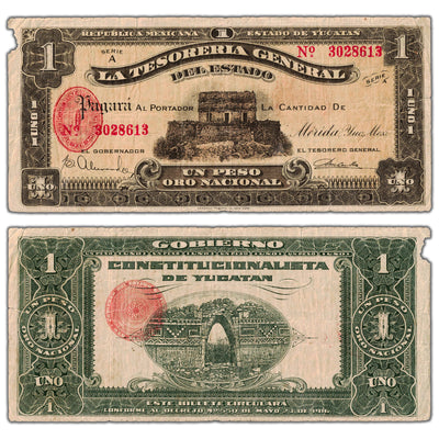 Mexico La Tesoreria General Del Estado 1916 1 One Peso Note - Damaged/Missing Piece