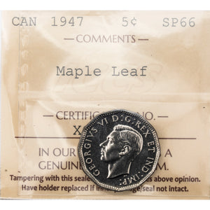 SOLD Canada Specimen 1947 Maple Leaf 5 Cents Nickel Coin - ICCS SP-66