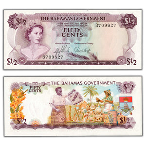 SOLD Bahamas 1965 $1/2 50 Cents Note P #17a - UNC