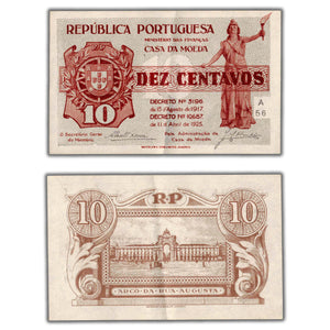 SOLD Portugal 1925 10 Centavos Note P #101 - AU