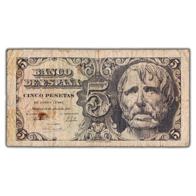 Spain 1947 5 Five Pesetas Note P #134a