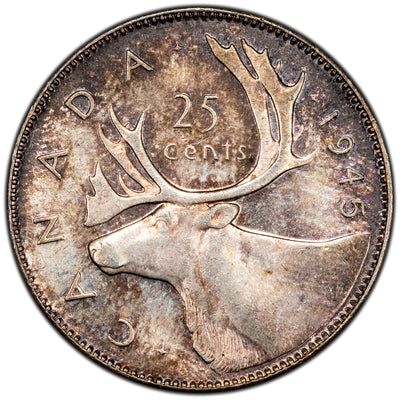Canada 1945 25 Cents Quarter Silver Coin - MS-60