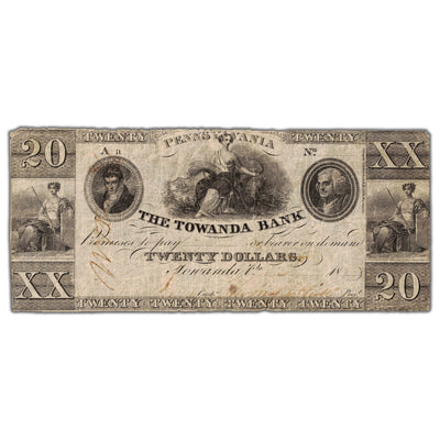 United States 1800's The Towanda Bank $20 Obsolete Note - Pinholes
