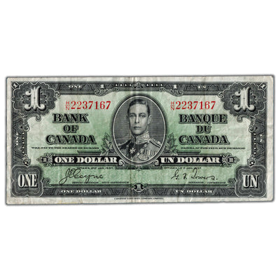 $1 1937 Bank of Canada Note Coyne-Towers H/N Prefix BC-21d - F/VF