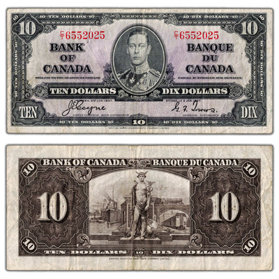 $10 1937 Bank of Canada Note Coyne-Towers C/T Prefix BC-24c - VF