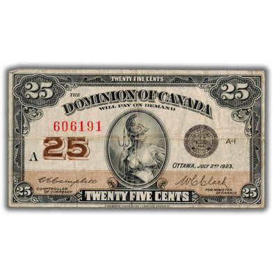 25 Cents 1923 Dominion of Canada Note Shinplaster DC-24d - F/VF