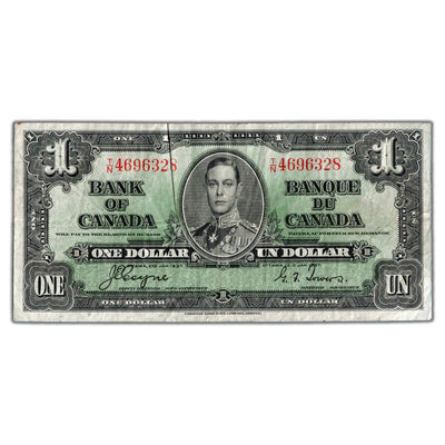 $1 1937 Bank of Canada Note Coyne-Towers T/N Prefix BC-21d - F/VF