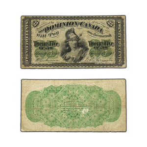 SOLD 25 Cents 1870 Dominion of Canada Shinplaster Note Large B DC-1b - Net VG/F