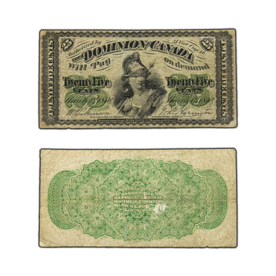 SOLD 25 Cents 1870 Dominion of Canada Shinplaster Note Large B DC-1b - Net VG/F