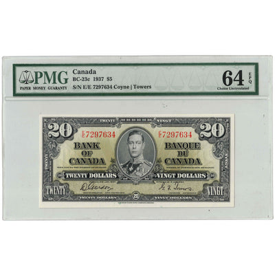 SOLD $20 1937 Bank of Canada Note Gordon-Towers E/E Prefix BC-25b - PMG UNC-64 EPQ
