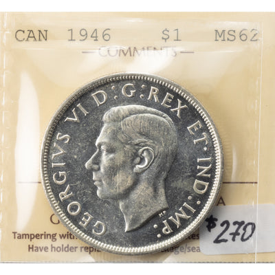 SOLD Canada 1946 $1 Silver Dollar Coin - ICCS MS-62