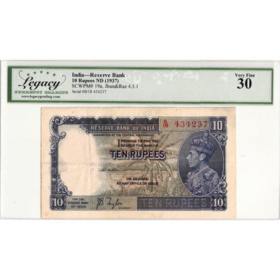 India ND (1937) 10 Rupees Note P #19a - Legacy VF-30
