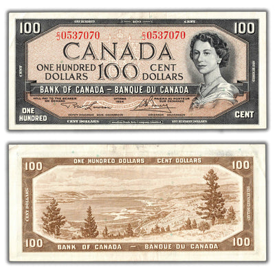 SOLD $100 1954 Bank of Canada Note Lawson-Bouey C/J Prefix BC-43c - Circulated