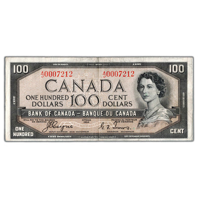 SOLD $100 1954 Bank of Canada Note Devil Face Coyne-Towers BC-35a - VF