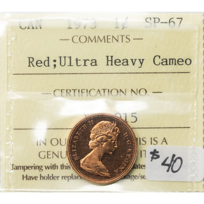 SOLD Canada 1973 1 Small Cent Coin - ICCS SP-67 Red UHC