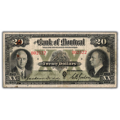 SOLD $20 1935 Bank of Montreal Canada Chartered Note CH #505-60-06 - Rust/Holes