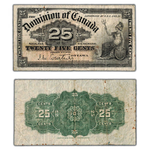 SOLD 25 Cents 1900 Dominion of Canada Note Shinplaster Courtney DC-15a - Fine