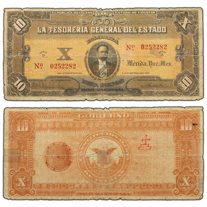 SOLD Mexico La Tesoreria General Del Estado 1916 10 Ten Pesos Note