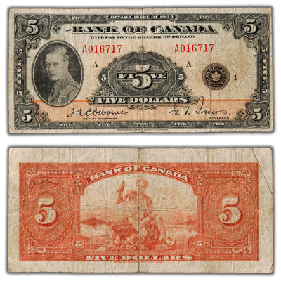 SOLD $5 1935 Bank of Canada Note English Text BC-5 - Fine
