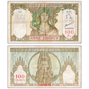 Tahiti ND (1939-65) 100 Francs Note P #14d - VF