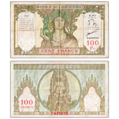 Tahiti ND (1939-65) 100 Francs Note P #14d - VF