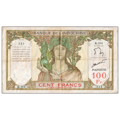 Tahiti ND (1939-65) 100 Francs Note P #14d - VF