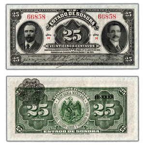 SOLD Mexico Estado De Sonora 1915 25 Centavos Note P #S1069 - Uncirculated