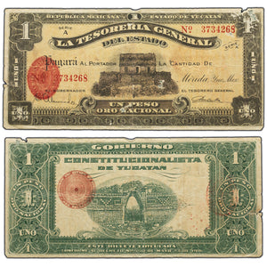 SOLD Mexico La Tesoreria General Del Estado 1916 1 One Pesos Note - Damage